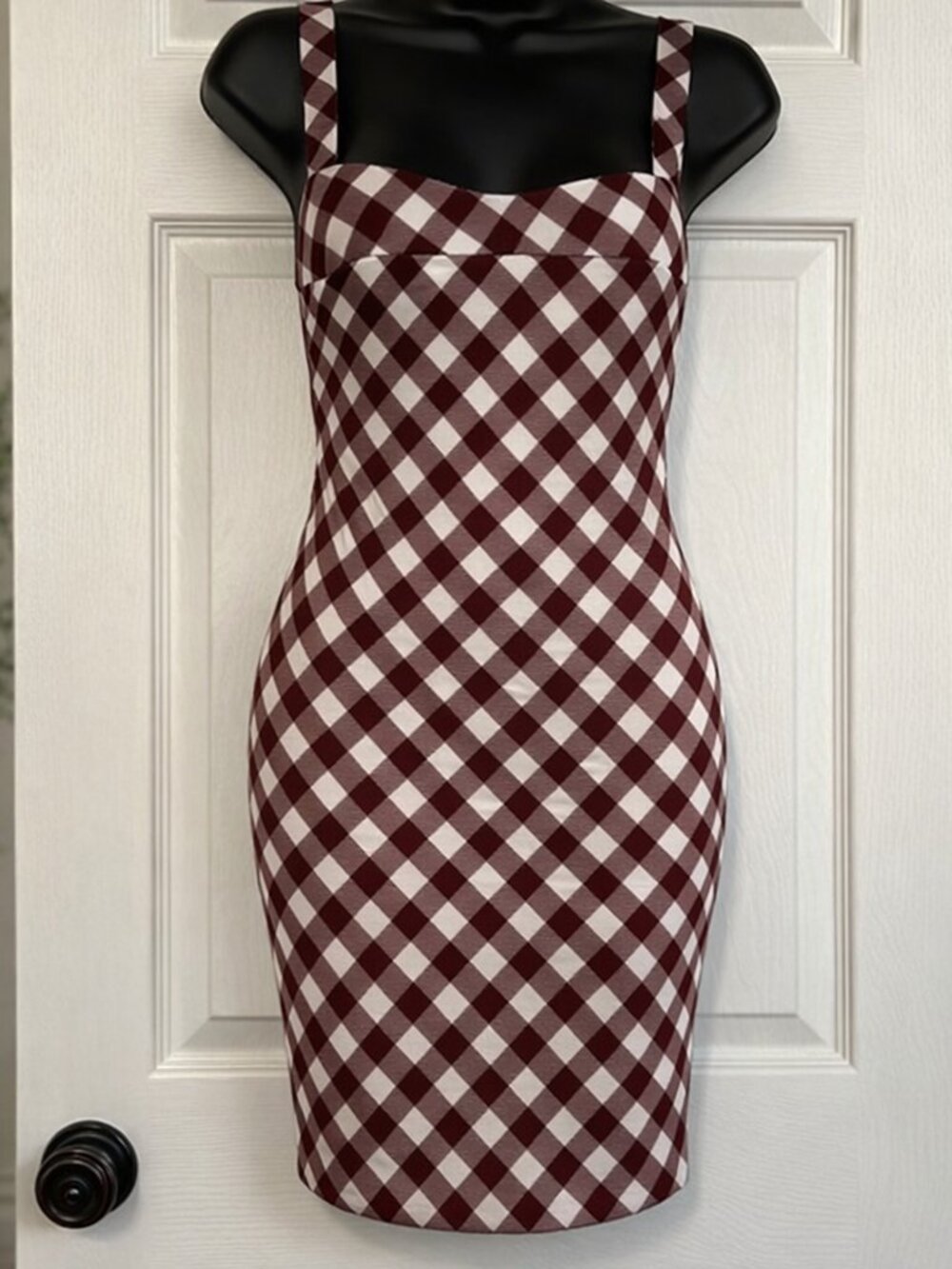Urban Outfitters Gingham Bodycon Dress Ruched Fit Checkered Alt Mod Retro